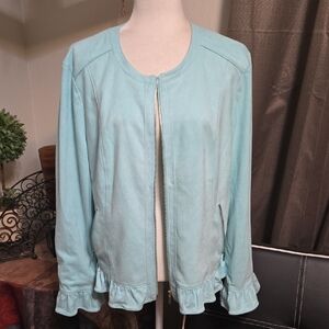 The Limited Faux Suede Aqua Ruffle Hem Blazer